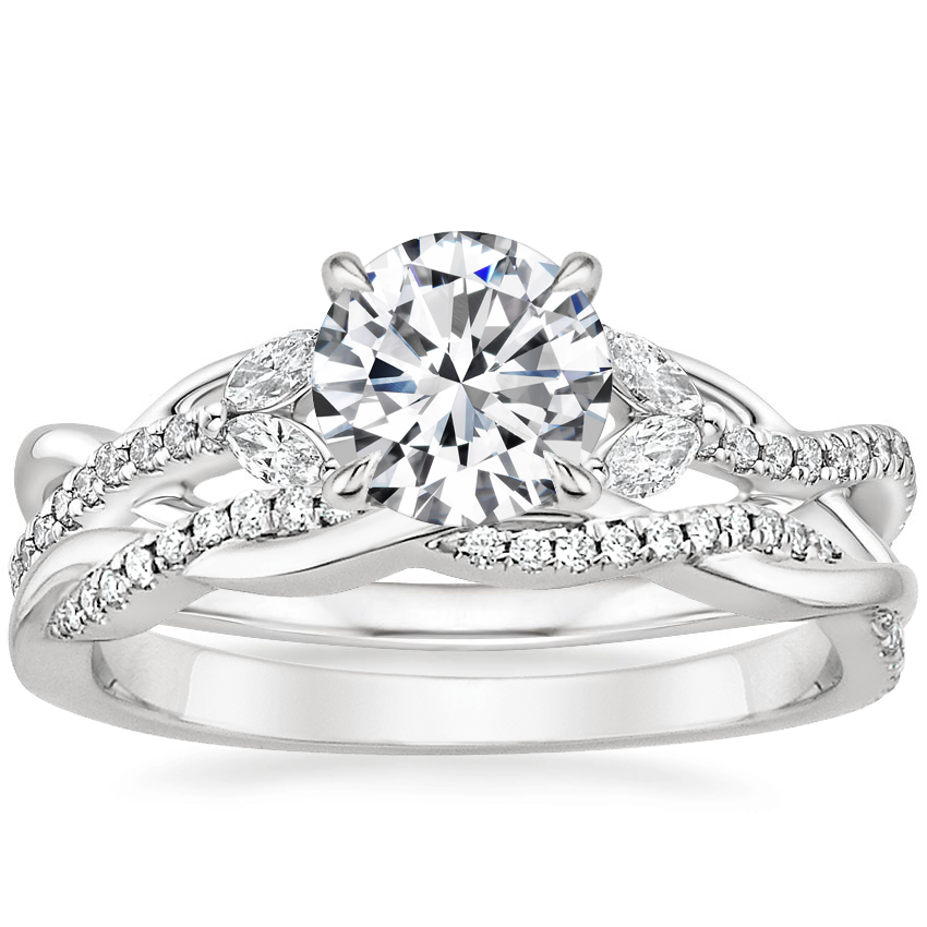 18K White Gold Garland Diamond Ring with Petite Twisted Vine